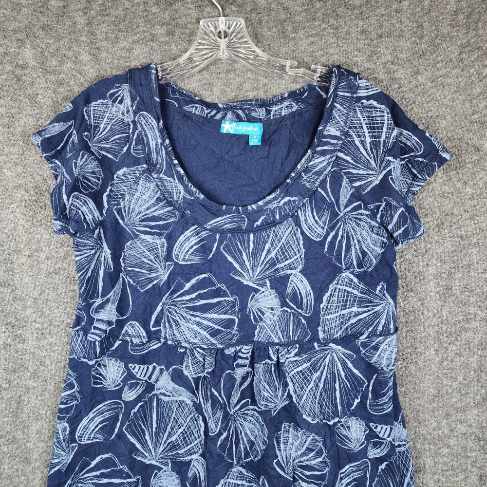Fresh Produce Dress Women Medium Blue Sea Shell Print Ruffle Hem Coastal Casual - Picture 3 of 6